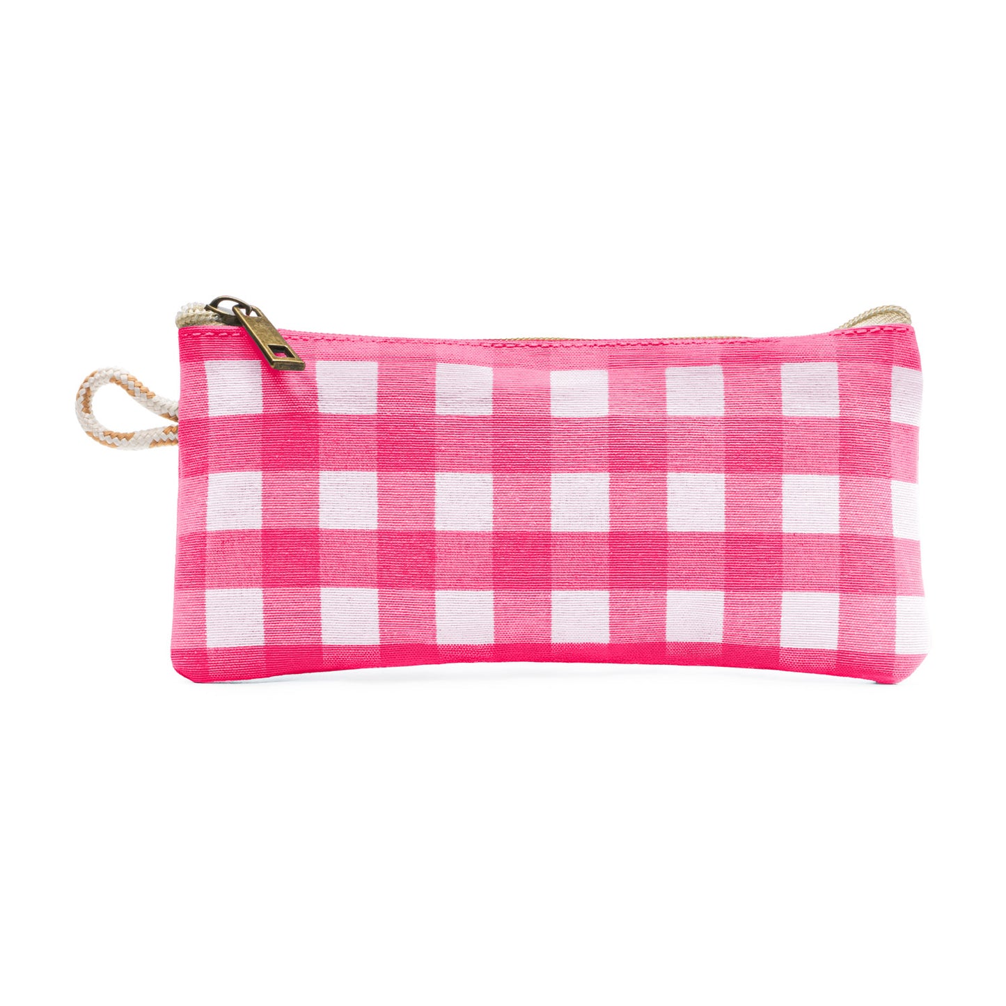 Estuche fucsia de cuadros vichy, alegre y llamativo, ideal para dar color al bolso.