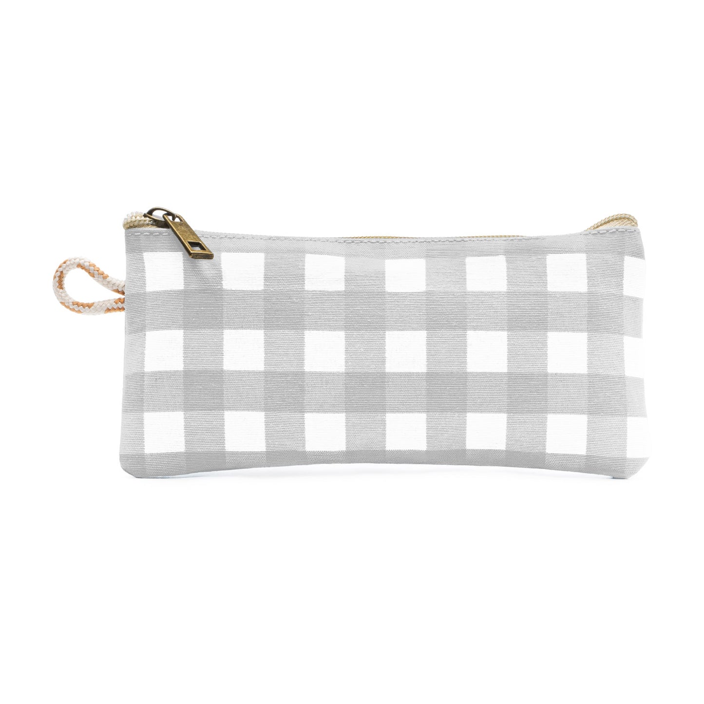 Estuche vichy gris, diseño neutro y minimalista, perfecto para todos los estilos.