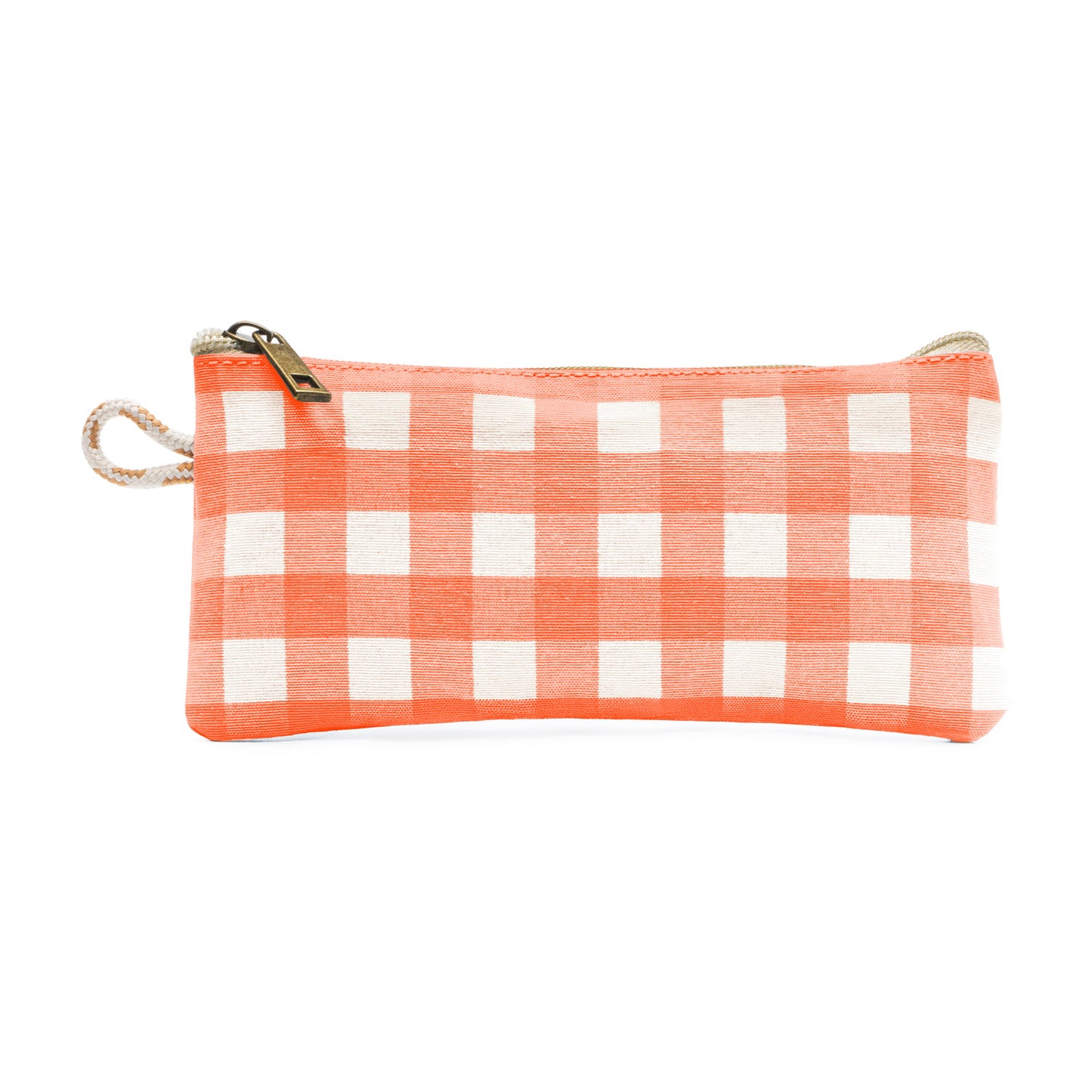 Estuche naranja de cuadros vichy, lleno de energía y color para organizar con estilo.