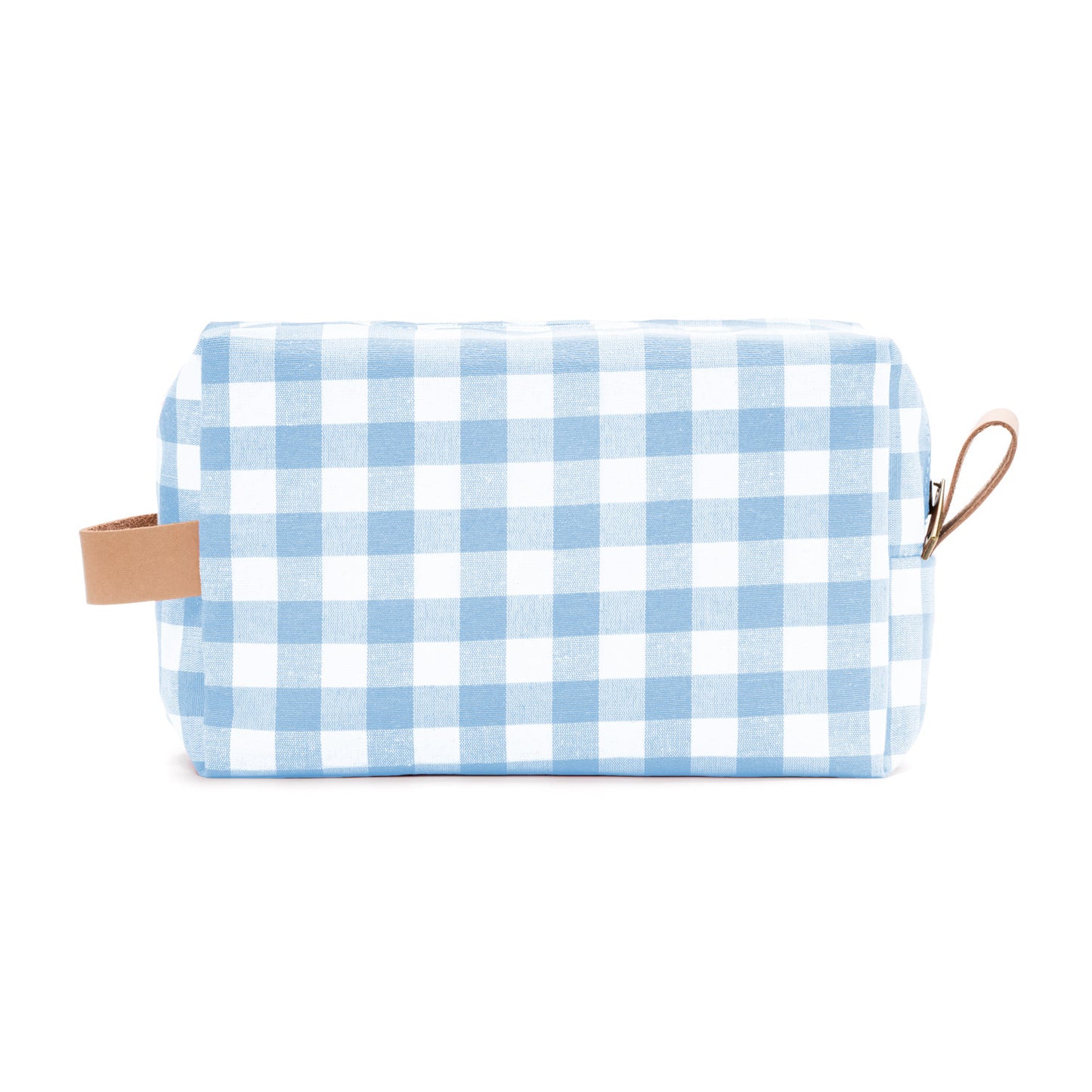 Neceser de cuadros vichy en azul claro, ideal para organizar con estilo.