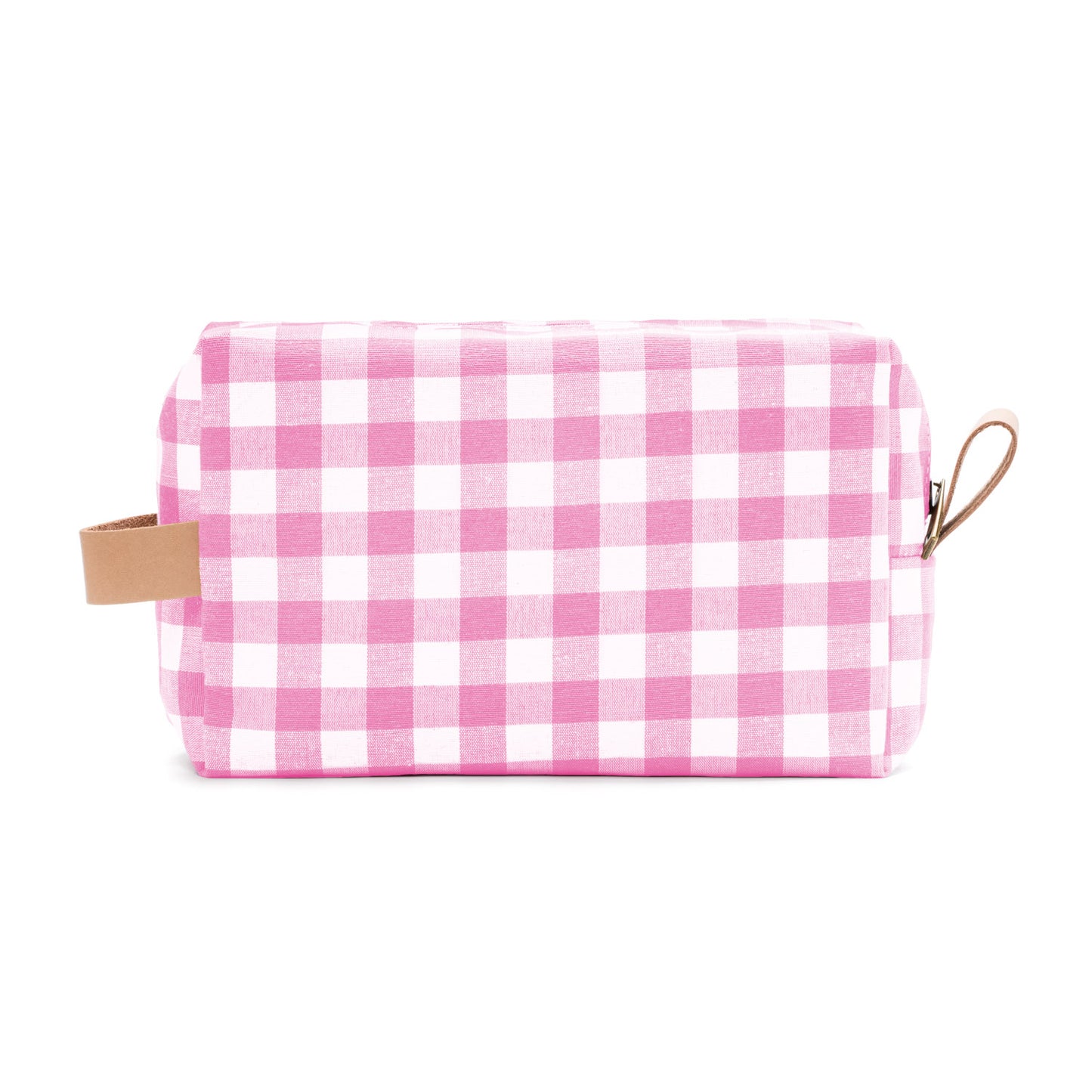 Neceser rosa con cuadros vichy, coqueto y útil para llevar en el bolso.