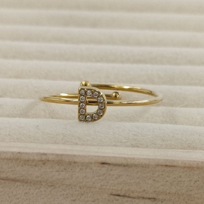 Anillo Dorado Inicial Personalizada Circonitas