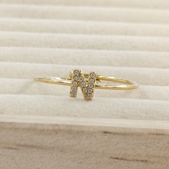 Anillo Dorado Inicial Personalizada Circonitas