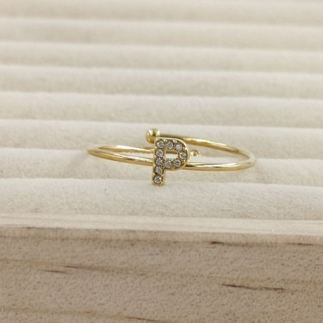 Anillo Dorado Inicial Personalizada Circonitas