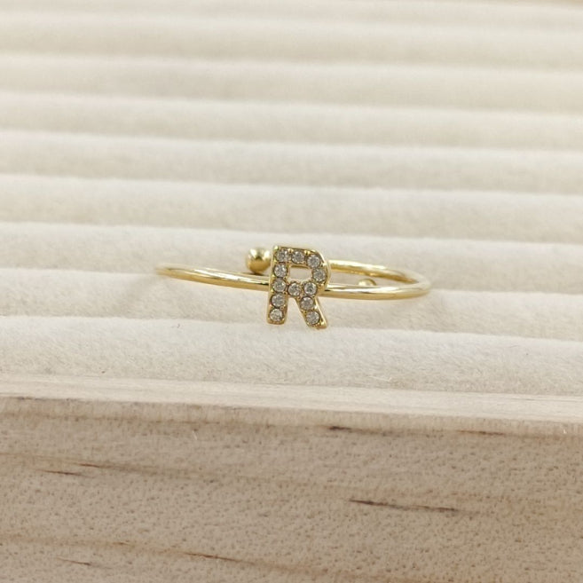Anillo Dorado Inicial Personalizada Circonitas