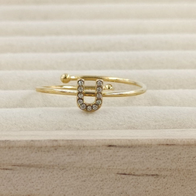 Anillo Dorado Inicial Personalizada Circonitas
