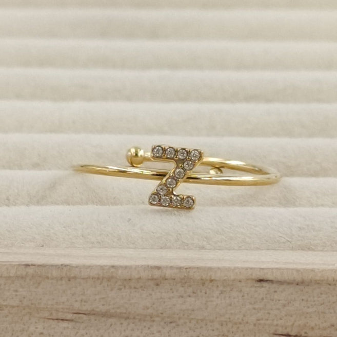 Anillo Dorado Inicial Personalizada Circonitas
