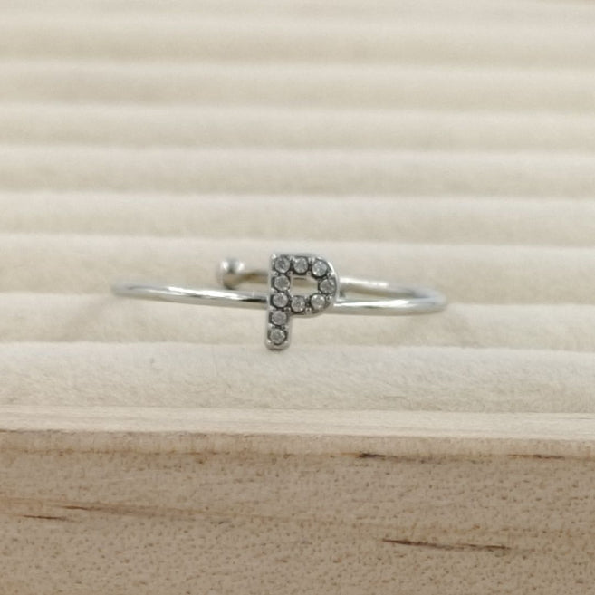 Anillo Plateado Inicial Personalizada Circonitas