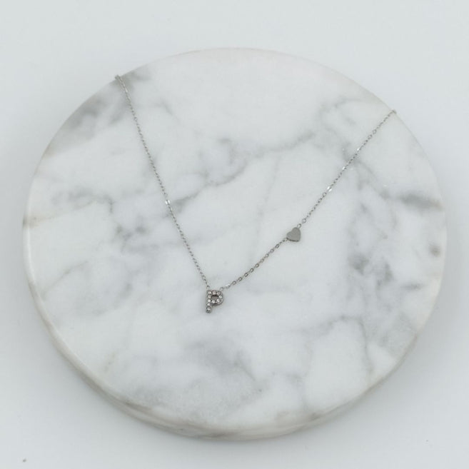 Colgante Plateado con Inicial Personalizada-Small