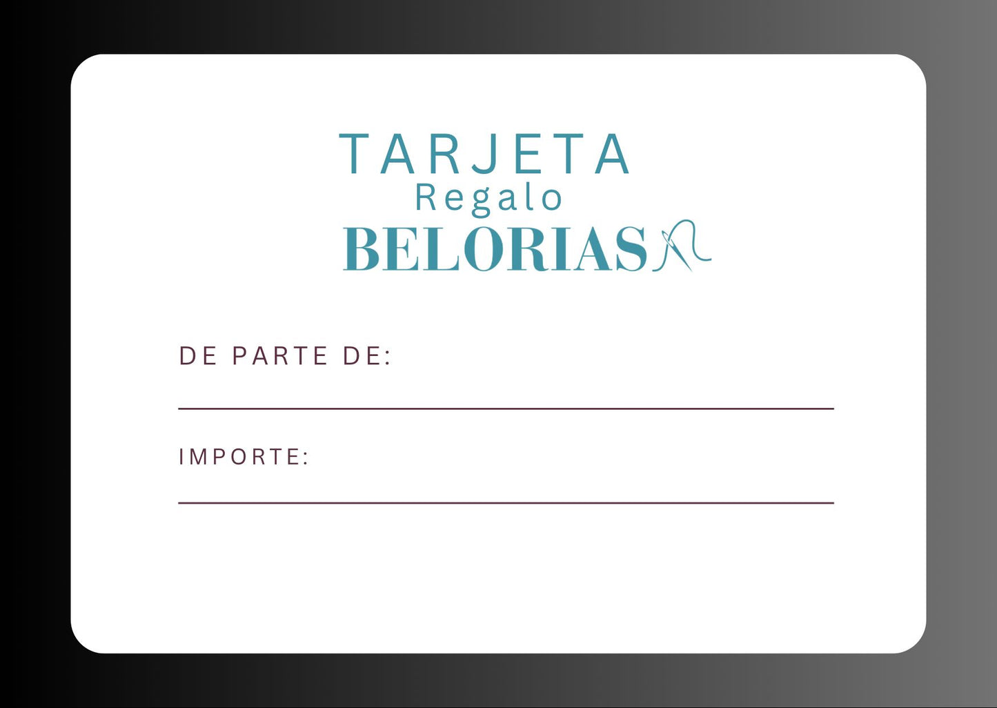Tarjeta Belorias envuelta con cinta decorativa, lista para regalar.