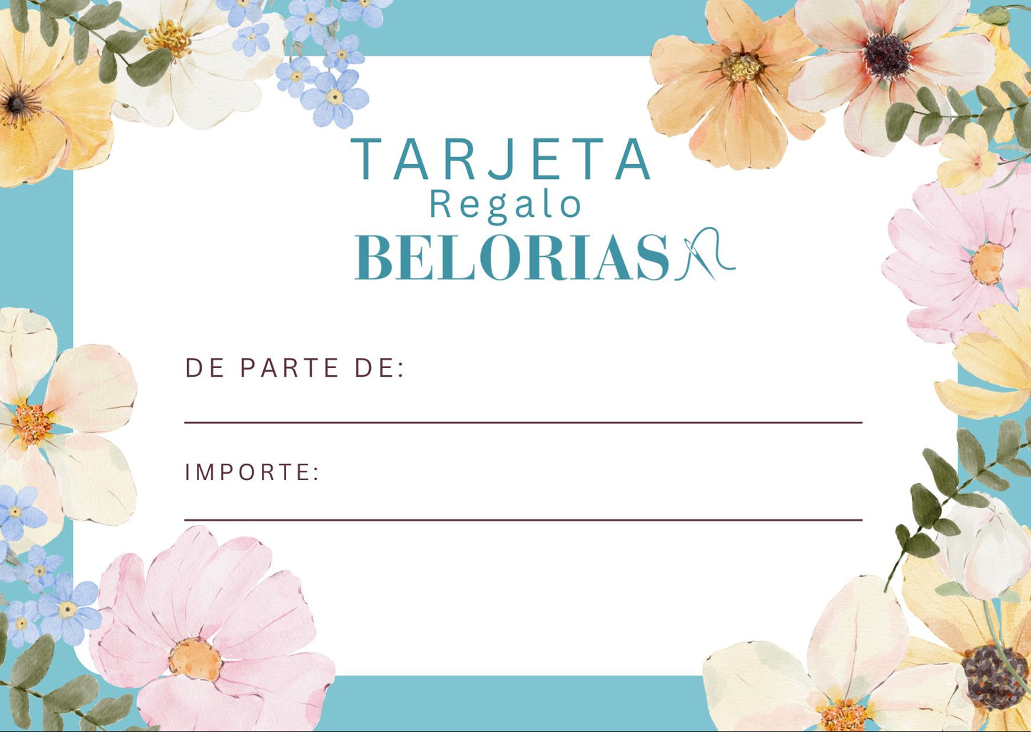Tarjeta de regalo Belorias presentada en sobre kraft, ideal para sorprender con estilo.