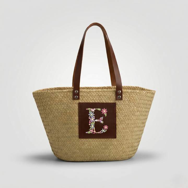 Capazo Personalizado con Inicial Floral (BORDADO INCLUIDO)