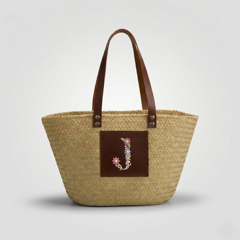 Capazo Personalizado con Inicial Floral (BORDADO INCLUIDO)