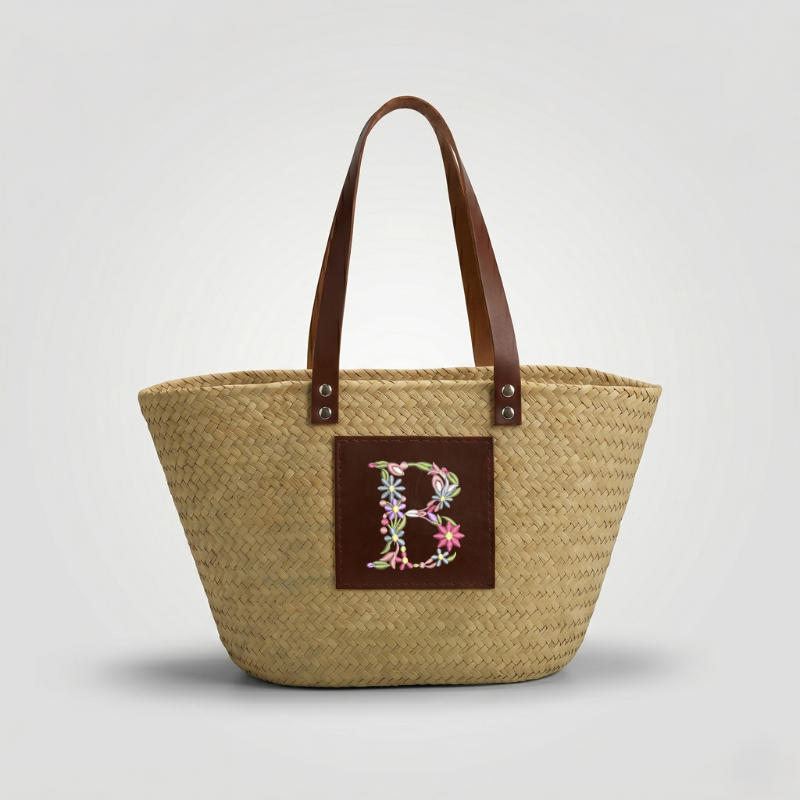 Capazo Personalizado con Inicial Floral (BORDADO INCLUIDO)