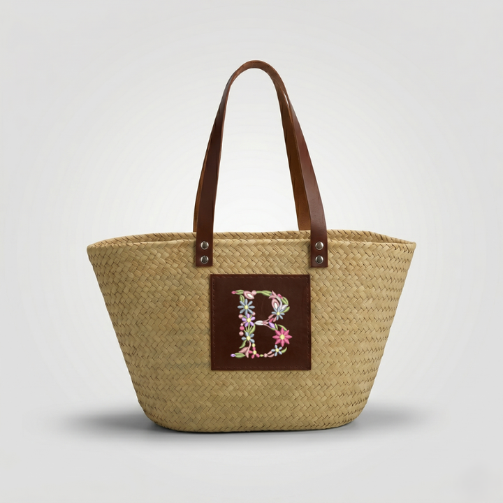 Capazo Personalizado con Inicial Floral (BORDADO INCLUIDO)