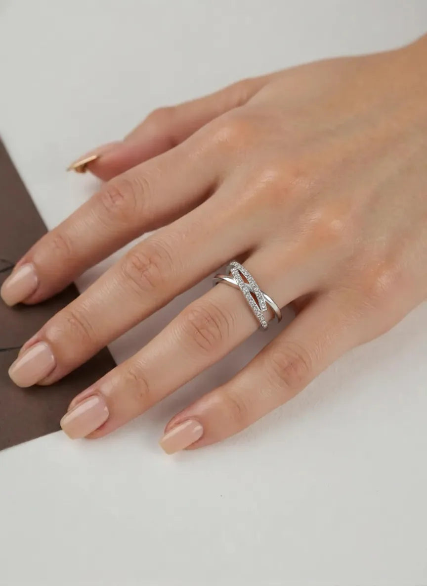 Anillo Valentina Plateado compromiso amigas elegancia circonitas mujer 