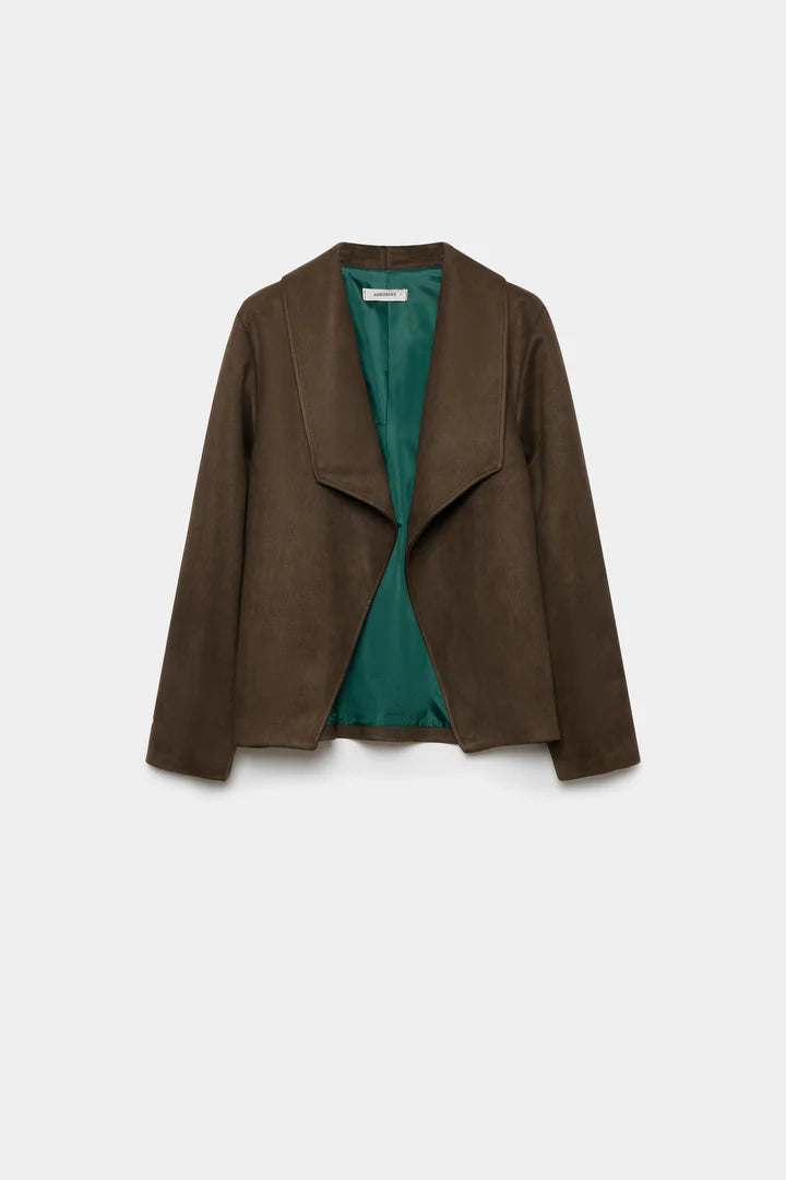 Chaqueta efecto ante con solapa diseño abierto mujer