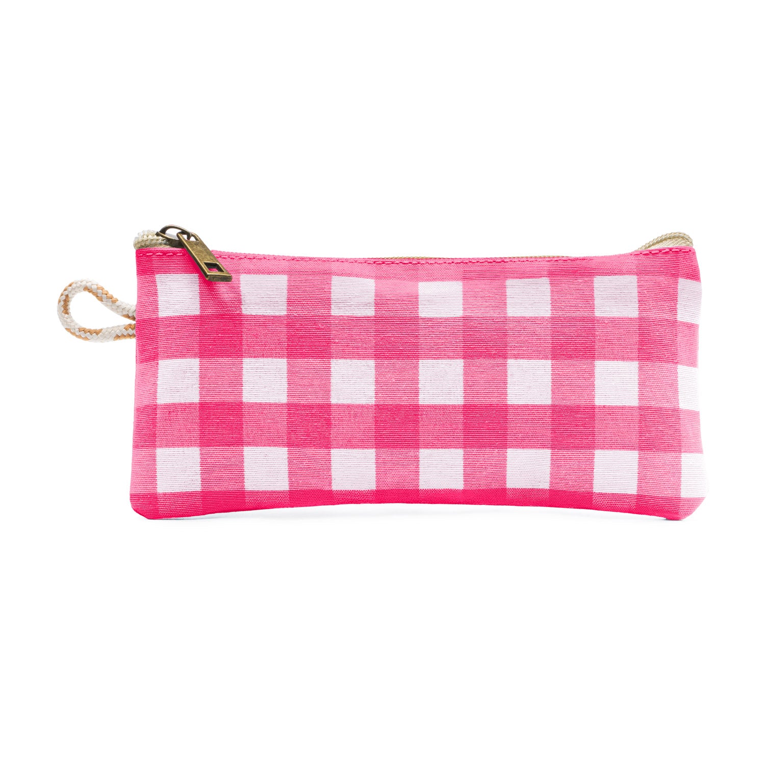 Estuche fucsia de cuadros vichy, alegre y llamativo, ideal para dar color al bolso.