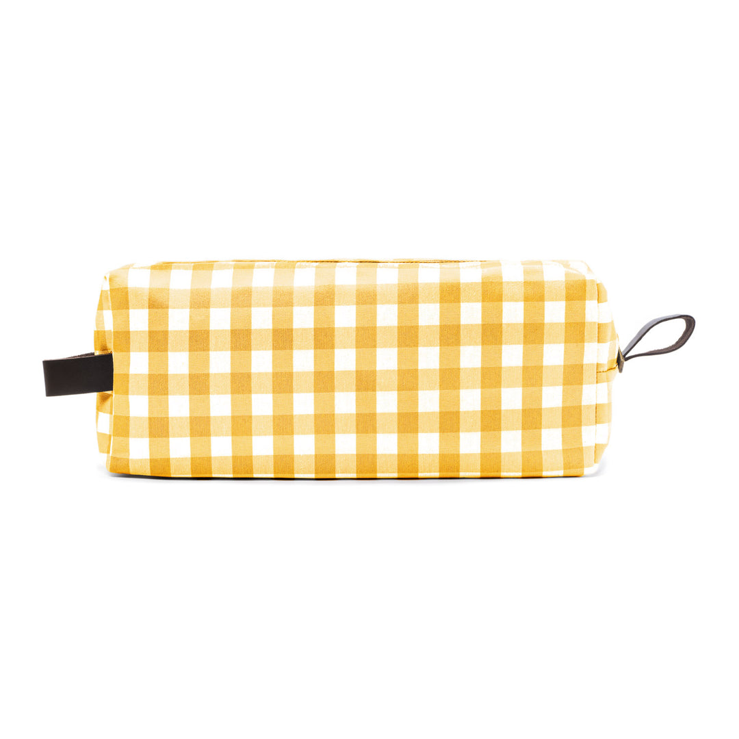 Neceser maxi con estampado vichy amarillo y blanco, ideal para verano.