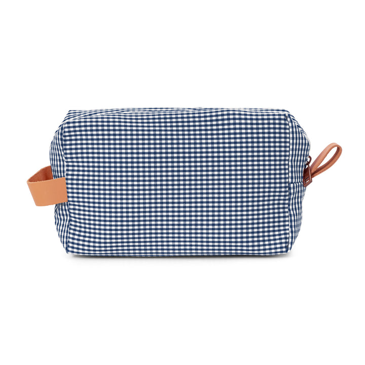 Neceser Piu azul marino con cuadros vichy, elegante y práctico.