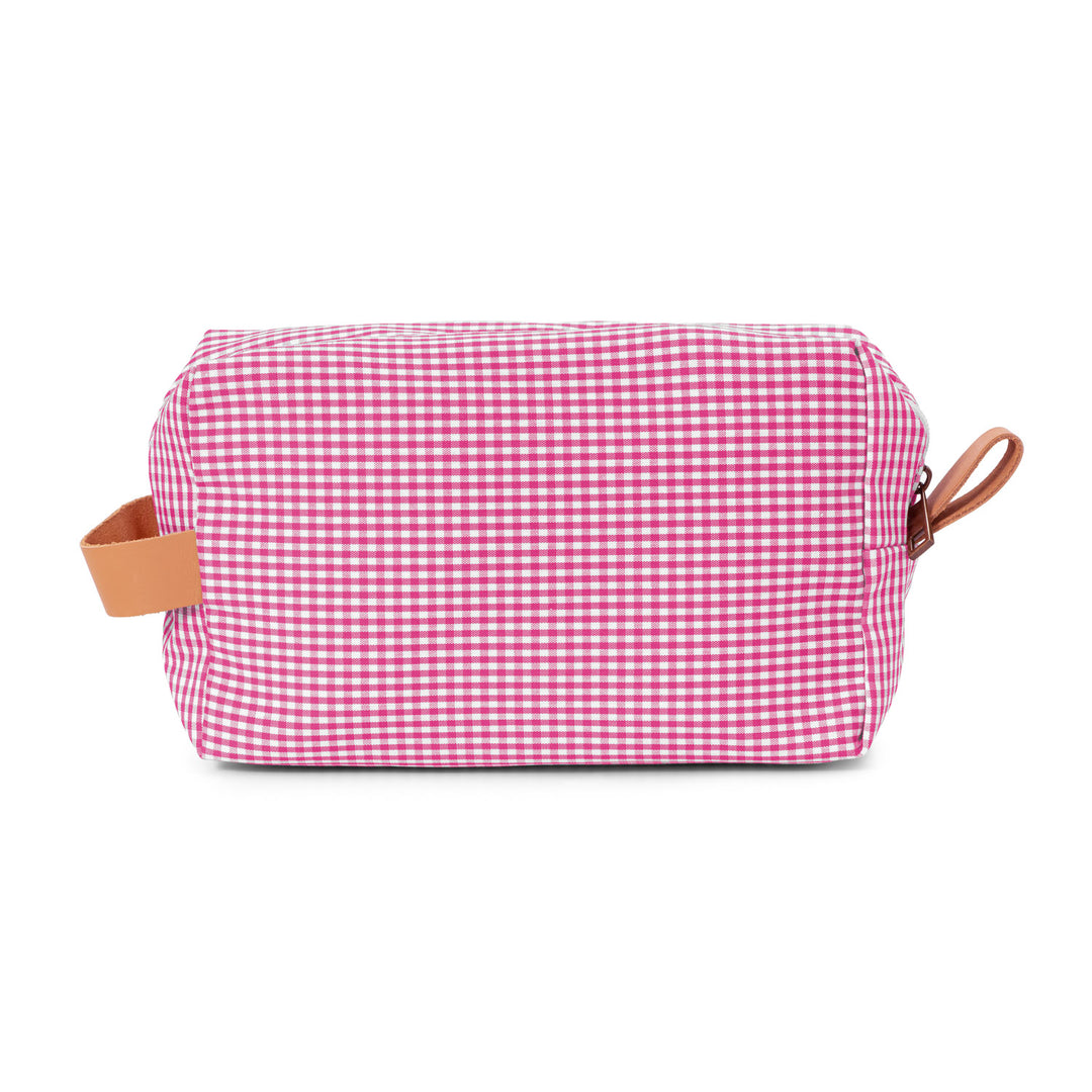 Neceser Piu rosa fucsia con cuadros vichy, perfecto para un toque alegre.