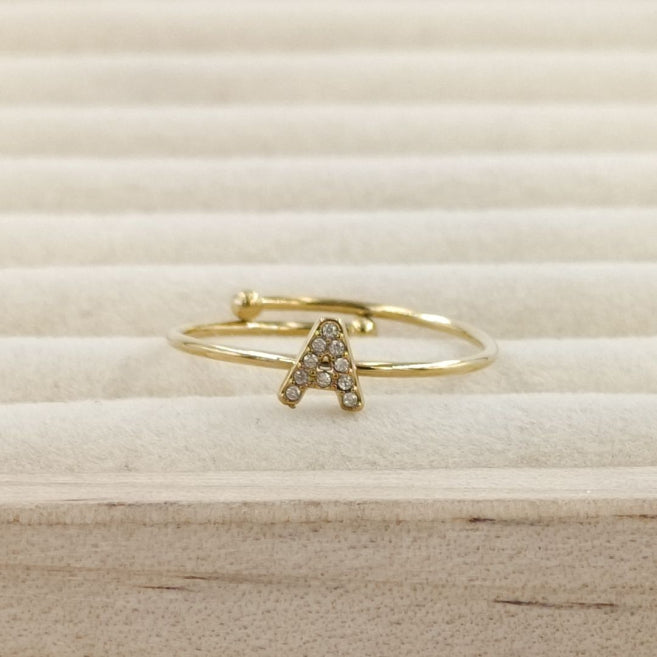 Anillo Dorado Inicial Personalizada Circonitas