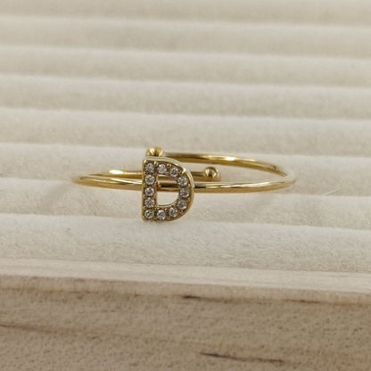 Anillo Dorado Inicial Personalizada Circonitas