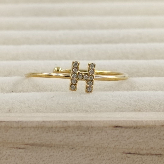 Anillo Dorado Inicial Personalizada Circonitas