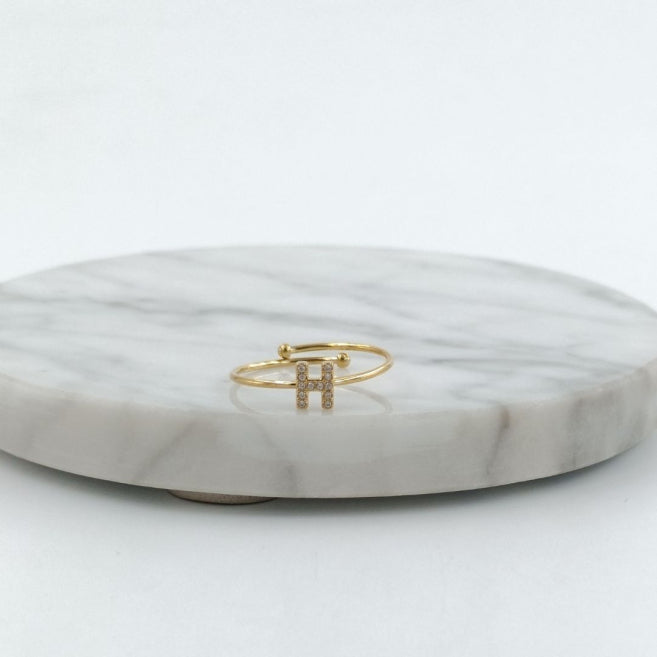Anillo Dorado Inicial Personalizada Circonitas