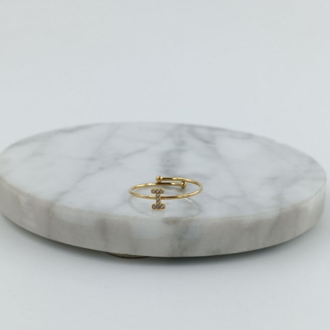 Anillo Dorado Inicial Personalizada Circonitas