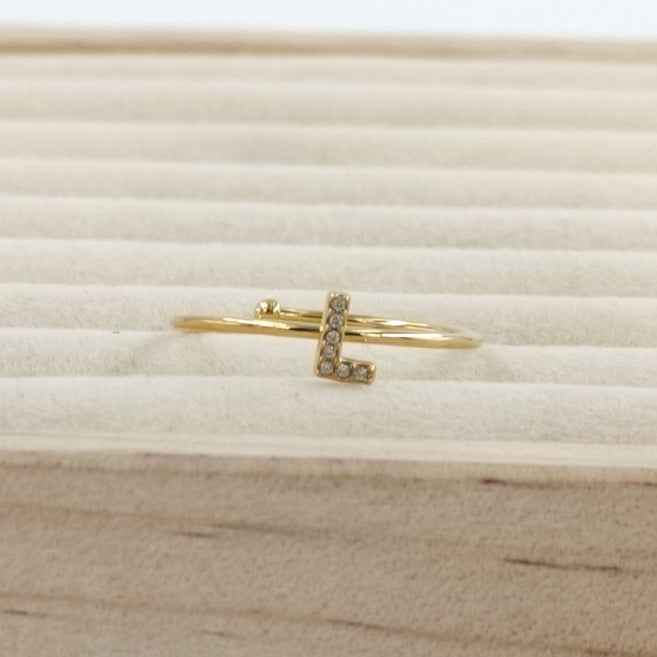 Anillo Dorado Inicial Personalizada Circonitas