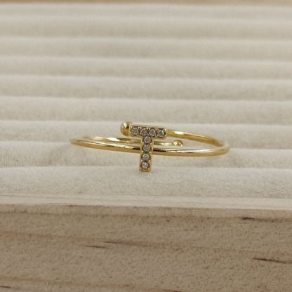 Anillo Dorado Inicial Personalizada Circonitas