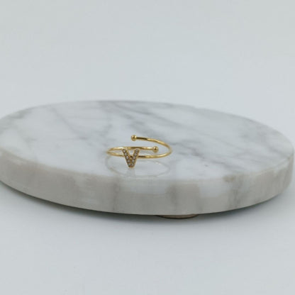 Anillo Dorado Inicial Personalizada Circonitas