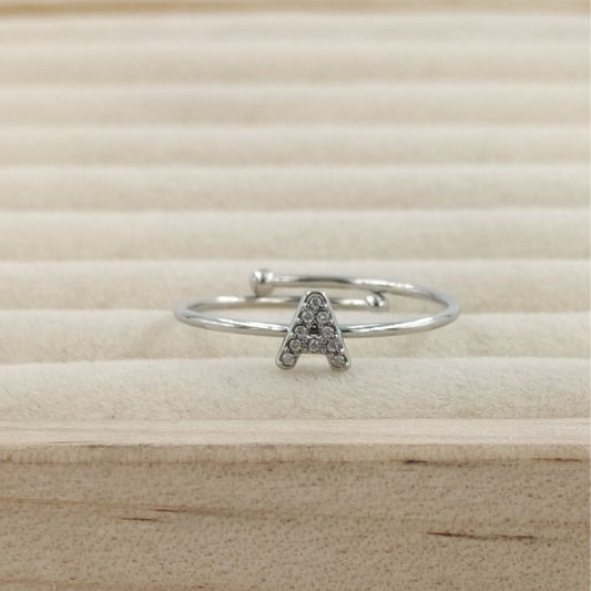 Anillo Plateado Inicial Personalizada Circonitas