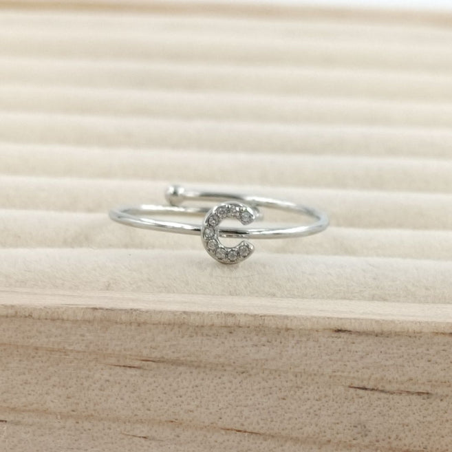 Anillo Plateado Inicial Personalizada Circonitas