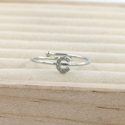 Anillo Plateado Inicial Personalizada Circonitas