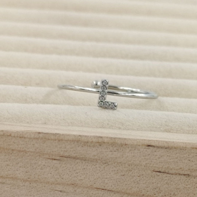 Anillo Plateado Inicial Personalizada Circonitas