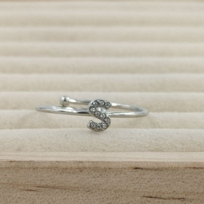 Anillo Plateado Inicial Personalizada Circonitas