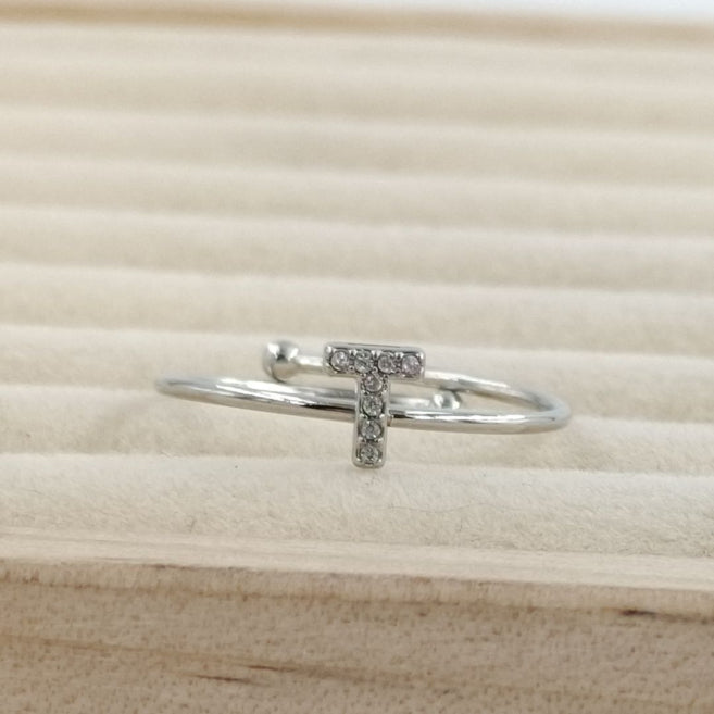 Anillo Plateado Inicial Personalizada Circonitas