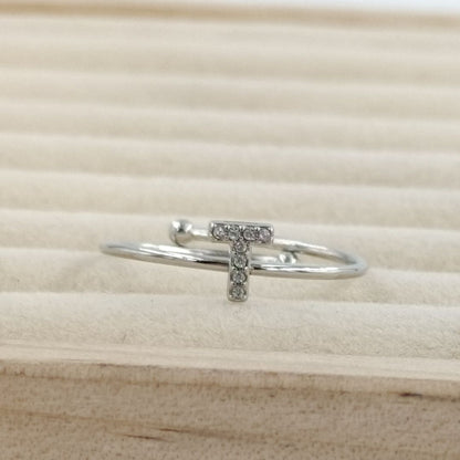 Anillo Plateado Inicial Personalizada Circonitas