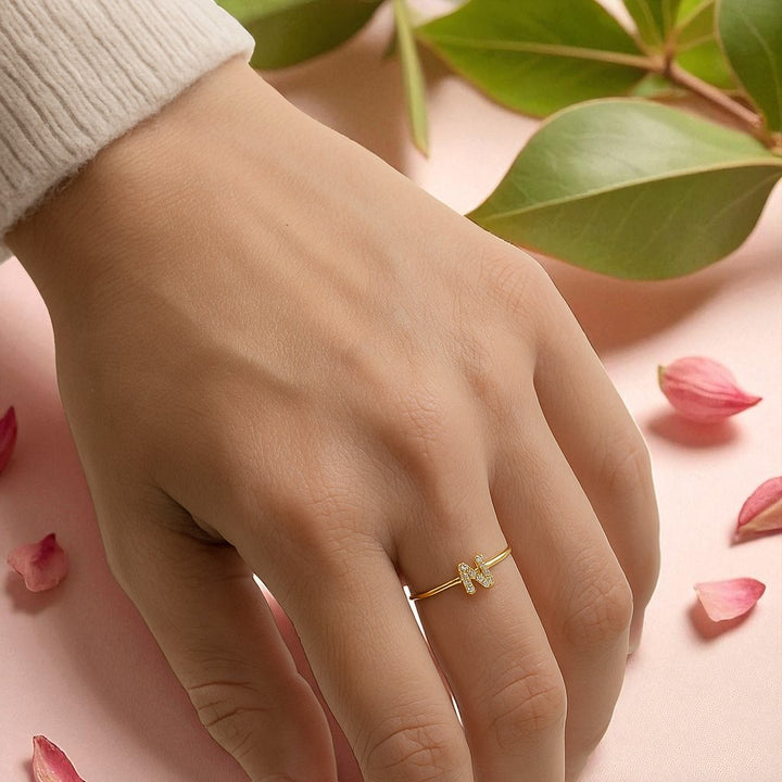 Anillo Dorado Inicial Personalizada Circonitas