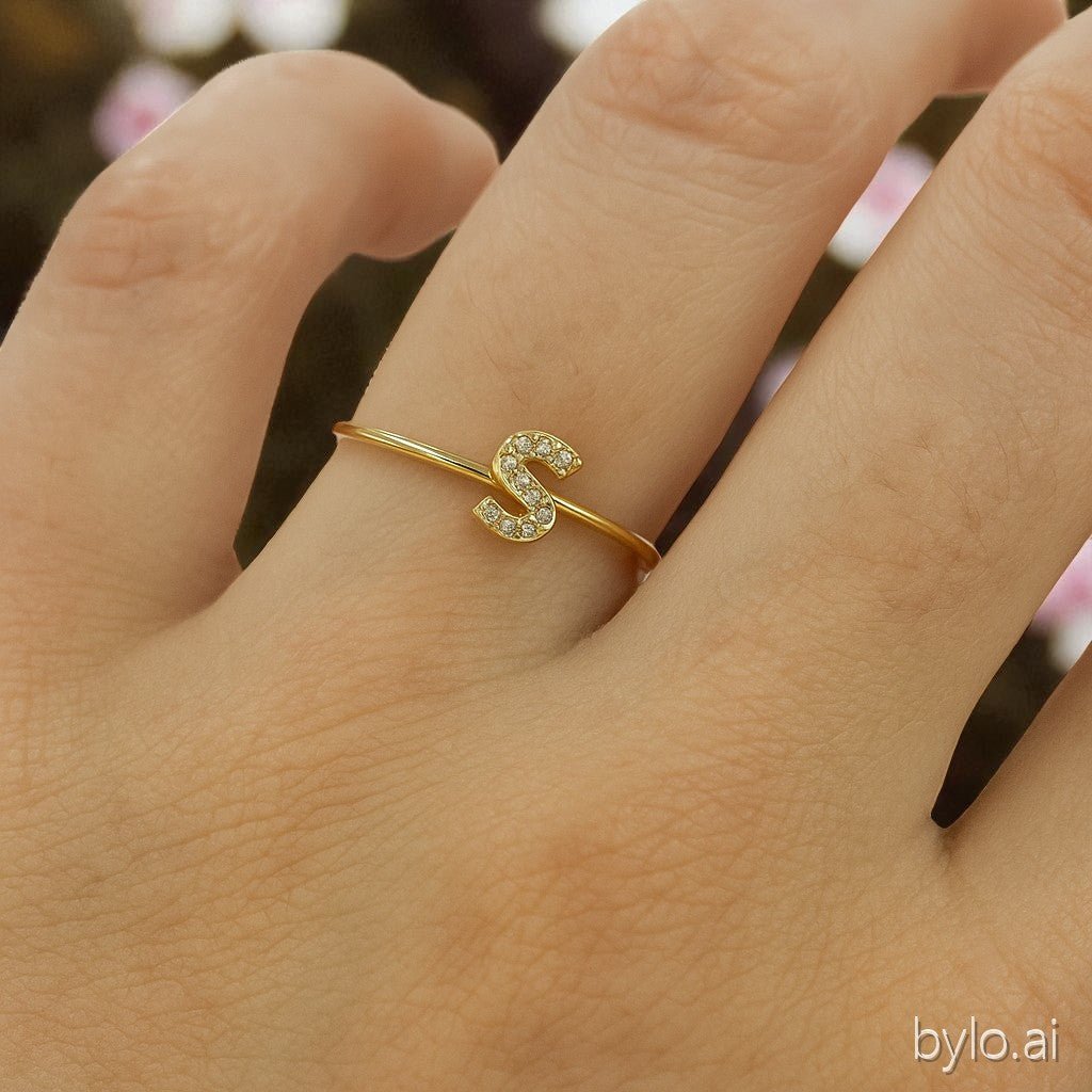 Anillo Dorado Inicial Personalizada Circonitas - Belorias