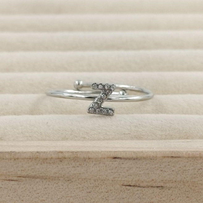 Anillo Plateado Inicial Personalizada Circonitas - Belorias