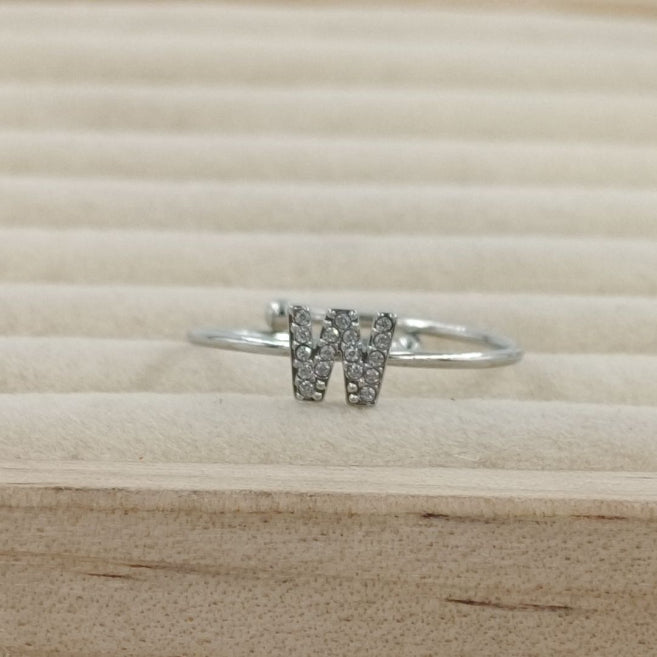 Anillo Plateado Inicial Personalizada Circonitas - Belorias