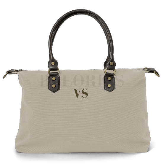 Bolso Personalizado Canvas y Piel Leonardo Crema Bordado Incluido - Belorias