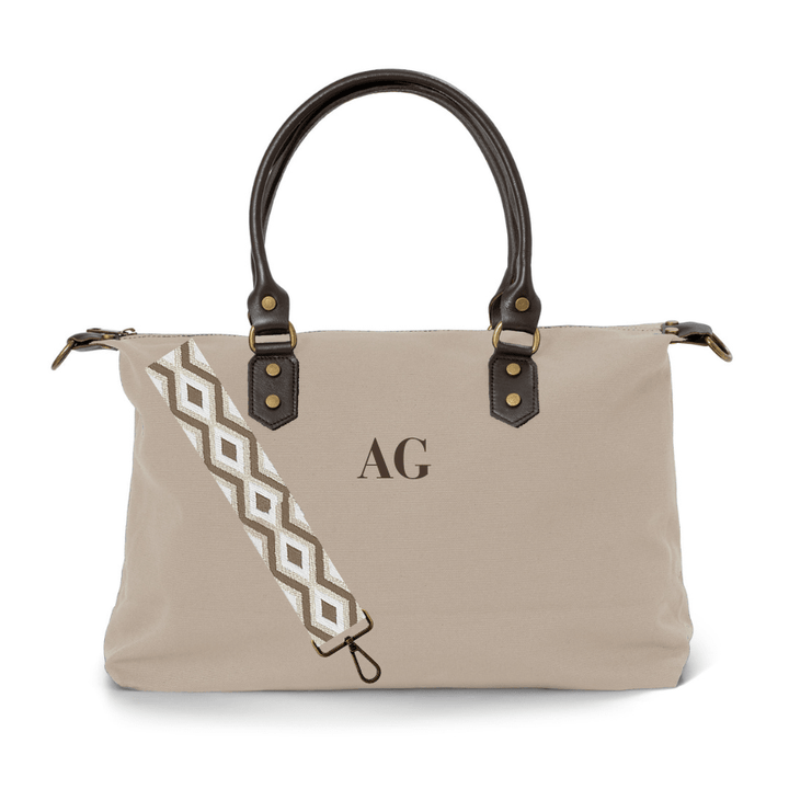 Bolso Personalizado Canvas y Piel Leonardo Crema Bordado Incluido - Belorias