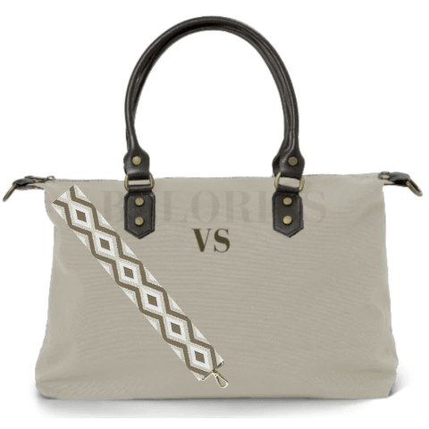 Bolso Personalizado Canvas y Piel Leonardo Crema Bordado Incluido - Belorias