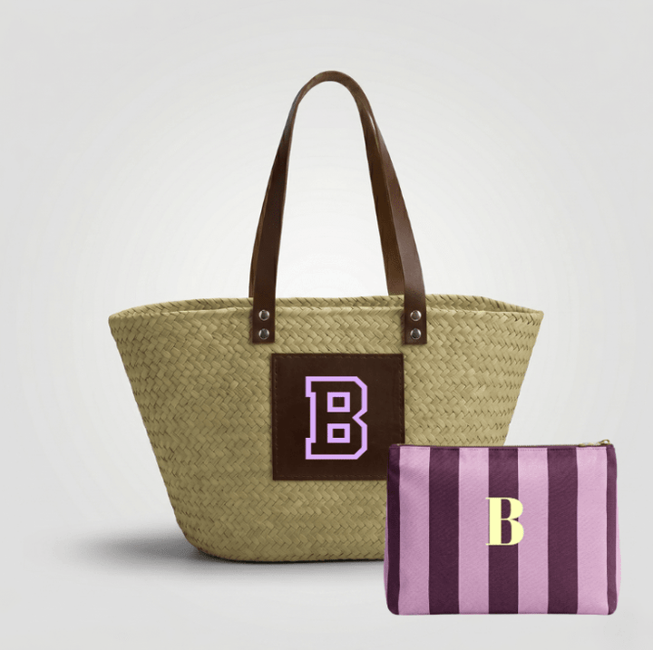 Pack Capazo Personalizado con Inicial Varsity + Neceser Verano (BORDADO INCLUIDO) - Belorias