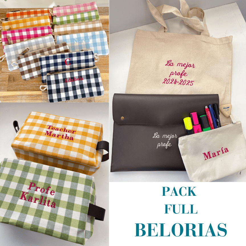 Pack profe Full: Porta documentos/tablet Brate o Nilo+ Neceser Vichy + Estuche Vichy + Bolsa Tela + Neceser Tela - Belorias