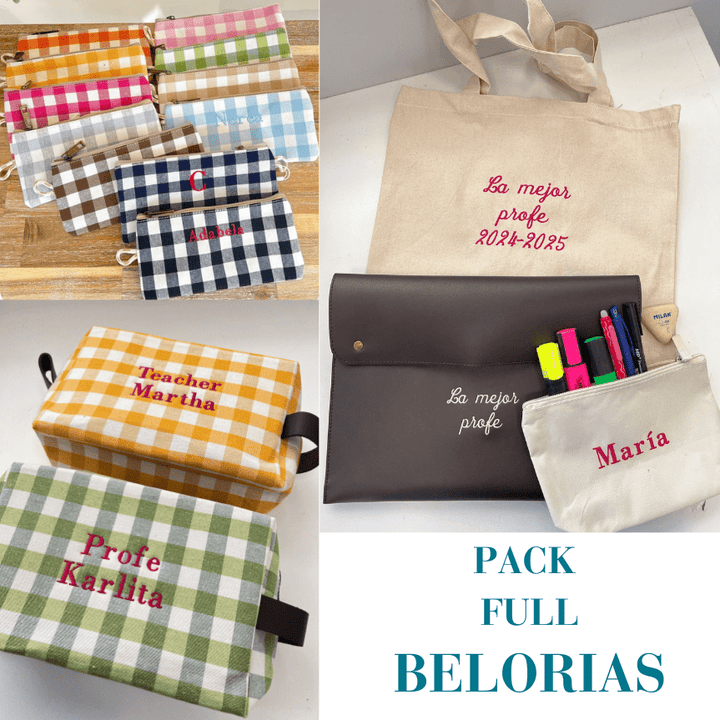 Pack profe Full: Porta documentos/tablet Brate o Nilo+ Neceser Vichy + Estuche Vichy + Bolsa Tela + Neceser Tela - Belorias